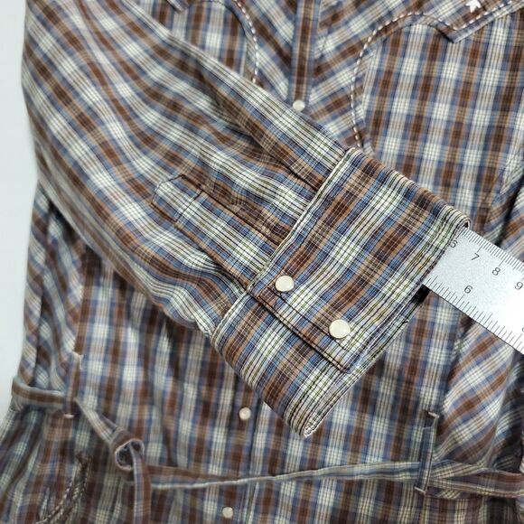 Cowgirl plaid shirt dress with Western-style embroidery and self-tie belt Size M - Picture 12 of 16